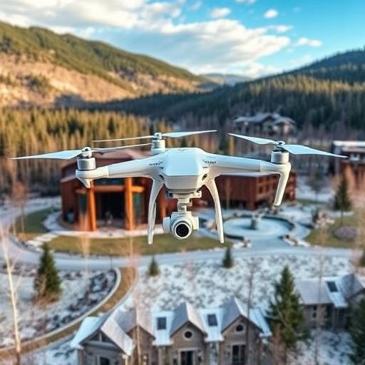 A drone photograph of an Aspen property, showcasing it's location and design
